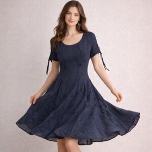 NWT BLUEBERRY ITALIA Lagenlook Linen Beachy Flowy Leaves Printed Midi Dress